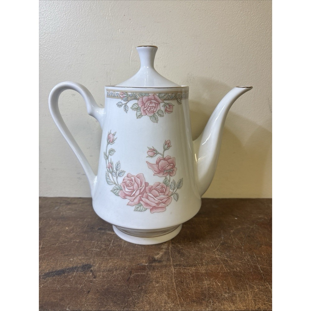 Crown Ming Fine China Jian Shiang Teapot Christina Rose Flower Design, Exc Cond!